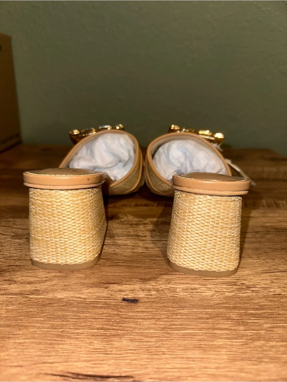 a new day Beige Woven Block Heel Mules with Crystal Buckles - Picture 6 of 8